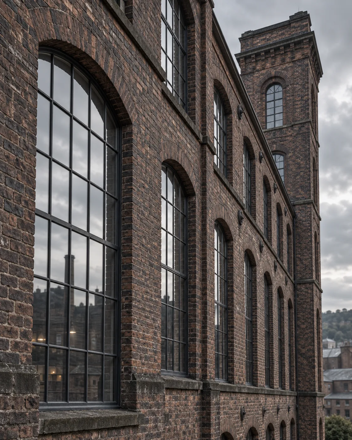 Architectural detail of a historic British industrial building